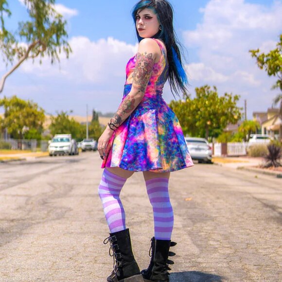 Rainbow mermaid skater dress - New/never worn. Rave, bubble goth & festival wear - Picture 5 of 10